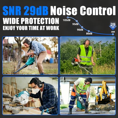 Image of Gardtech Bluetooth 5.3 AM /FM Radio Hearing Protection,29dB SNR Safety Earmuffs with Digital Display, Rechargeable Noise Cancelling Headphones for Mowing, Workshops and Snowblowing Black
