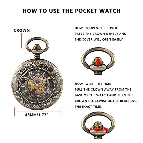 Image of Fashion Skeleton Mechanical Pocket Watch, Antique Roman Numeral Dial Mechanical Pocket Watches for Men with Box