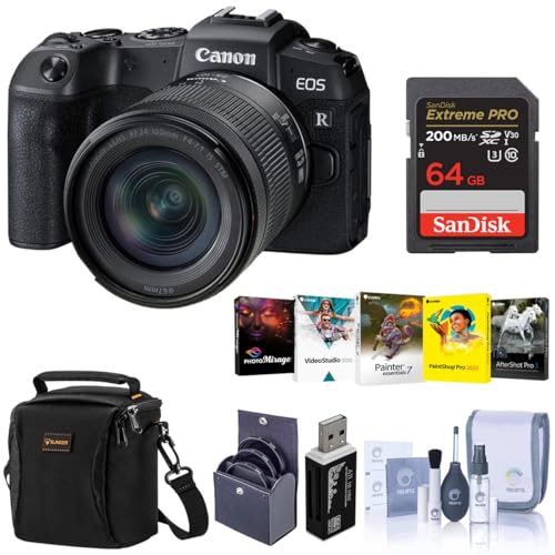 Canon EOS RP 26.2MP Full-Frame Mirrorless Digital Camera with RF 24-105mm F4-7.1 is STM Lens - Bundle with Camera Case, 64GB SDXC Card, Camera Case, 67mm Filter Kit, Cleaning Kit, PC Software, More