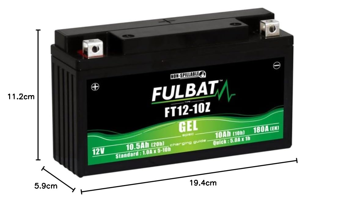 Batería de moto BATERÍA BT12-10Z BS Compatible con ZONTES Urban 125 AÑO 2022 BATERÍA BT12-10Z BS SUMINISTRADA Lista Y CARGADA para Usar 10AH AMPERIOS 12 VOLTIOS 194X112X59MM