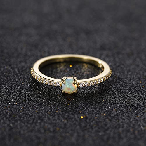 Shinyso Wedding Band For Women 14K Gold Plated Opal Cubic Zirconia Thin Stacking Half Eternity Engagement Ring For Her Size 4-10 (Gold,Size 7) #TOP1