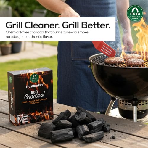 Image of TrustBasket Charcoal Briquettes (5kg) with Free Starter Cubes | Eco-Friendly Koyla for Cooking & Barbeque | Low Smoke BBQ Coal for Barbeque Grill