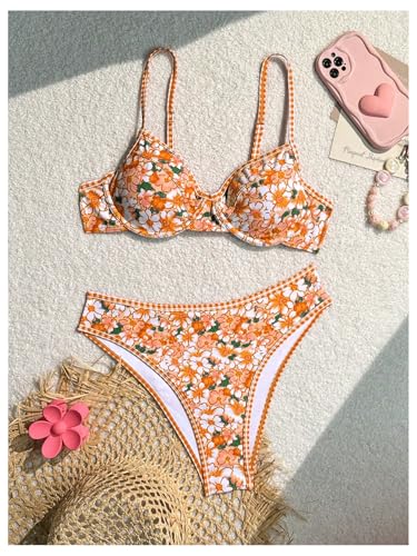 SOLY HUX Women's Floral Print Swimsuit Underwire Bathing Suit Two Piece Bikini Sets4