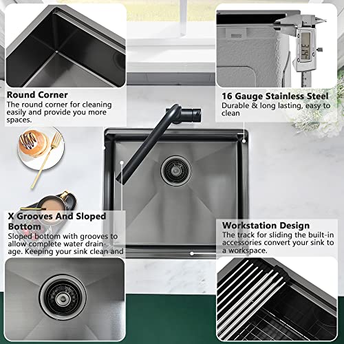 19 Inch Black Undermount Bar Sink Workstation-Vasoyo 19"X18" Matte Black Stainless Steel Undermount Kitchen Sink Outdoor Rv Sink 16 Gauge Deep Single Bowl Small Bar Prep Sink With Cutting Board #TOP5