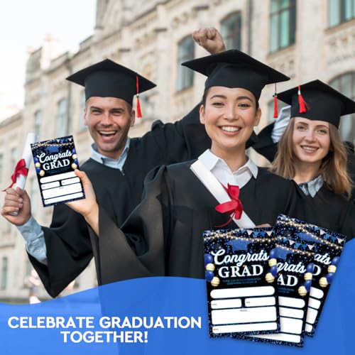 Graduation Party Invitation Card With Envelope For High School Or College Grad, Graduation Ceremony Announcement, Graduation Party Decoration Favor, 20 Count Grad Party Invites, Blue And Gold - Thumbnail 5
