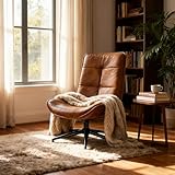 MEUBLE Cosy Relaxsessel Bequemer Drehsessel höhenverstellbar für Wohnzimmer, Moderner Lehnstühle mit Wippfunktion, Weicher Wildleder & Schwarze Metallbeine, Braun
