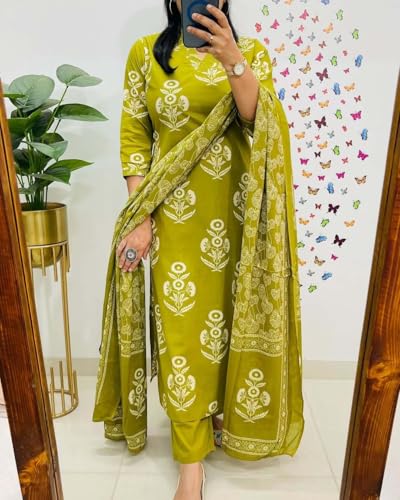 Image of Rangnavi Women's Floral Printed Stright Kurta with Pant & Dupatta Set | Kurta set