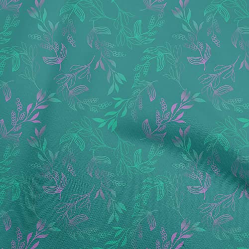oneOone Cotton Cambric Teal Green Fabric Leaves Sewing Fabric By The Yard Printed DIY Clothing Sewing Supplies 56 Inch Wide-73