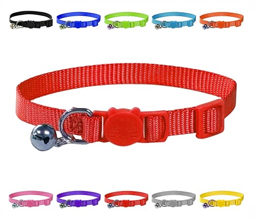 Collar vibrante de nailon suave para gatito/gato con campana y hebilla de liberación de seguridad (rojo)