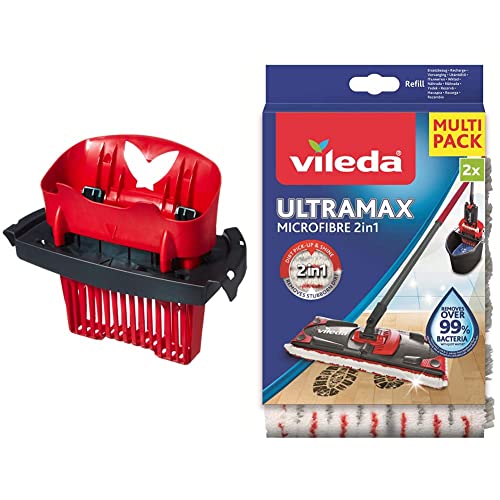 Vileda – 138153 – Auswringer einzige für Besen flach UltraMax & Ultramax Power Wischer Nachfüllpack für Flachbesen, Mikrofaser, weiß/rot, 2 Stück (1er Pack)