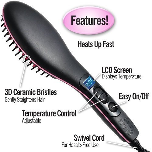 Walberrie Hair Straightening Brush, Curler and Styler with Temperature - black 2