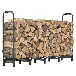 Mars Explo Firewood Rack, 8ft Heavy Duty Fire Wood Storage Racks for Indoor Outdoor, Metal Log Holders for Firewood, Fireplace Wood Pile Storage Stacker Organizer, Black