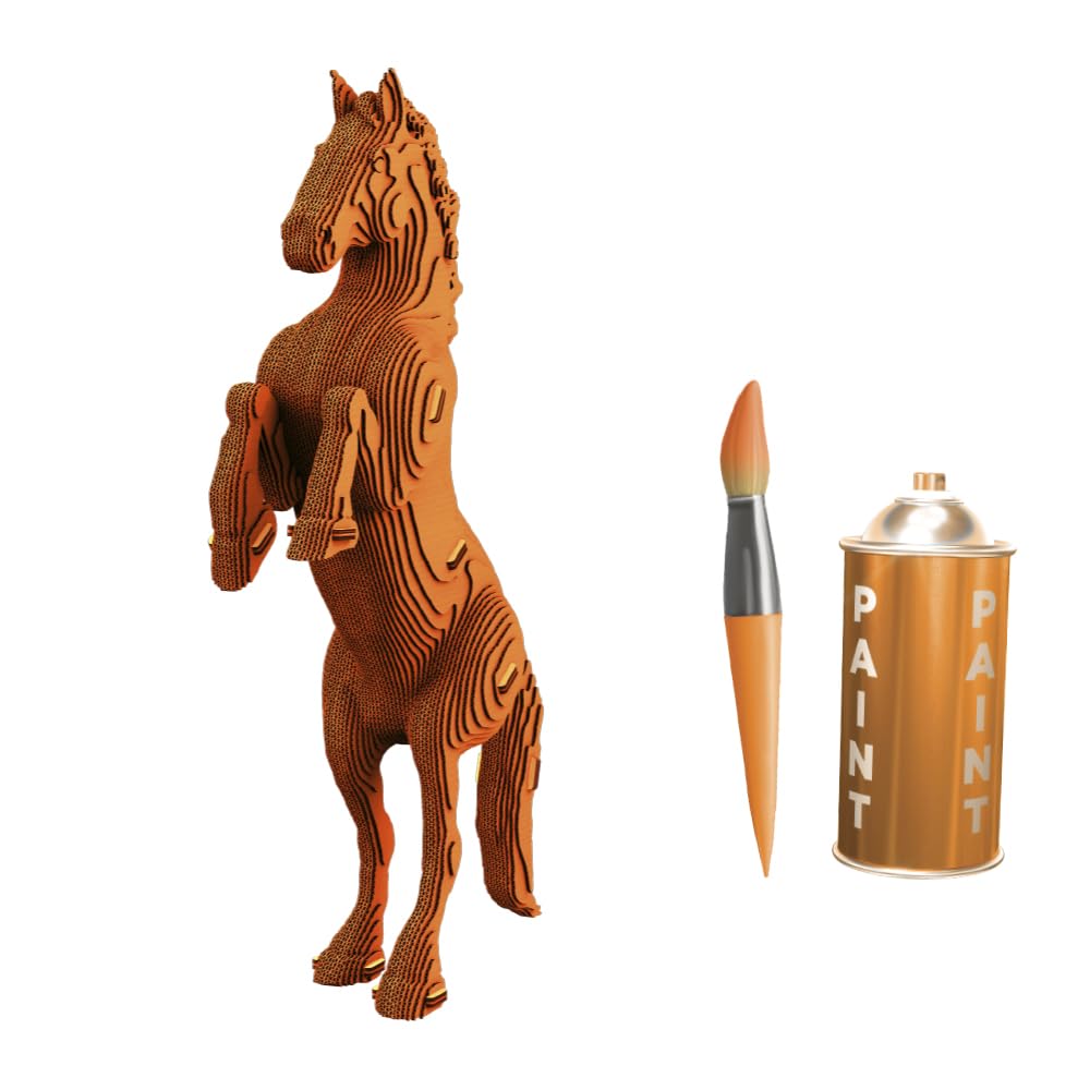 Cheval Puzzle 3D en Carton – Maquette à Monter | 112 Pièces, 33 × 22 × 7 cm – Kit Sculpture DIY à Peindre, Matériaux Recyclés, Ados & Adultes, Idée Cadeau Déco