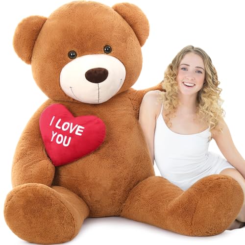 Tezituor Giant Teddy Bear Stuffed Animal 5Ft with Heart,Large I Love You Bear Plush Toys for Kids Gift for Girlfriend