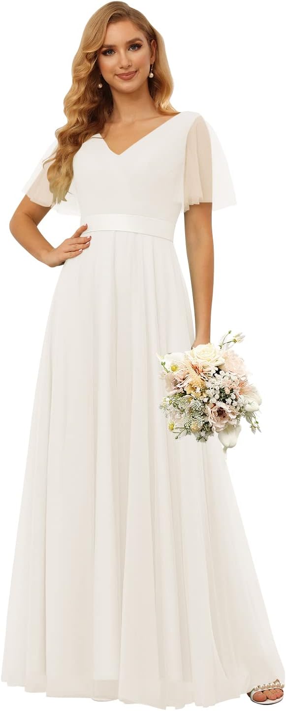 Miao Duo Women's Flutter Sleeve Tulle Bridesmaid India