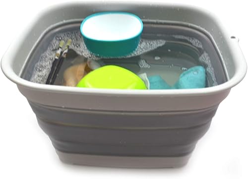 Miniatura 6 de SAMMART 10L (2.6 galones) Plegable de Plástico Bañera Plegable Lavabo PortátilLavabo de Lavado - Ahorro de espacio al aire libre (gris (juego de 2))