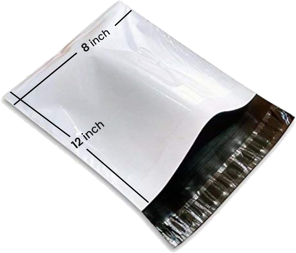 DCGPAC 51 microns, Without POD Jacket, Flap Seal, White Courier Envelopes/Bags, Secure Packing & Shipping Temper proof Packaging Courier Bag (100, 8x12 inch)