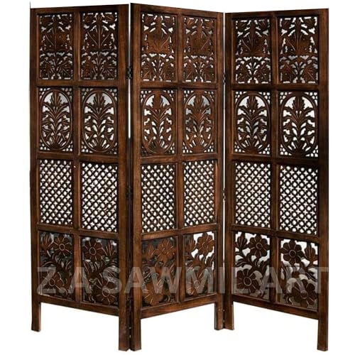 Image of Wooden Partition for Living Room, Privacy Divider, Wooden Room Separator, Divider for Office, Partition for Puja Room, (Mix Frame Design - Brown) (5 Feet - 3 Panels)