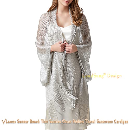 LoudSung Summer Sheer Shrug Top Open Front Cardigan Beach Thin Soft Hollow Tassel Shawls for Women Girls4