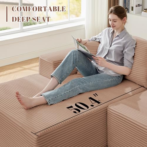 Image of Mangodan 110 inch Cloud Sectional Couch, Modular Sectional Sofa for Living Room, Boneless Sofa with Deep Seat, Comfy Fluffy Couch with L-Shaped Chaise, No Assembly Required (Left-Facing Chaise, Camel)