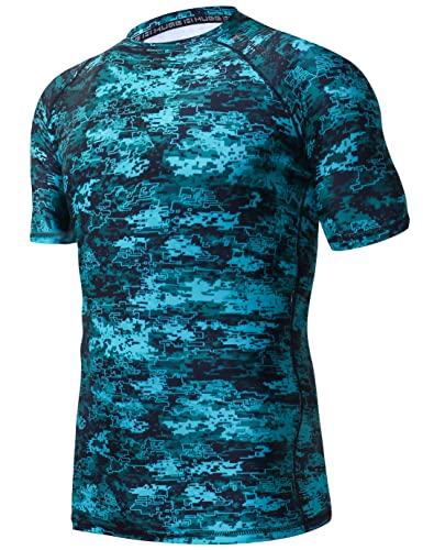 ADOREISM Men's Rash Guard Short Sleeve UPF 50+ Quick Dry(Pixel Green, 2XL)