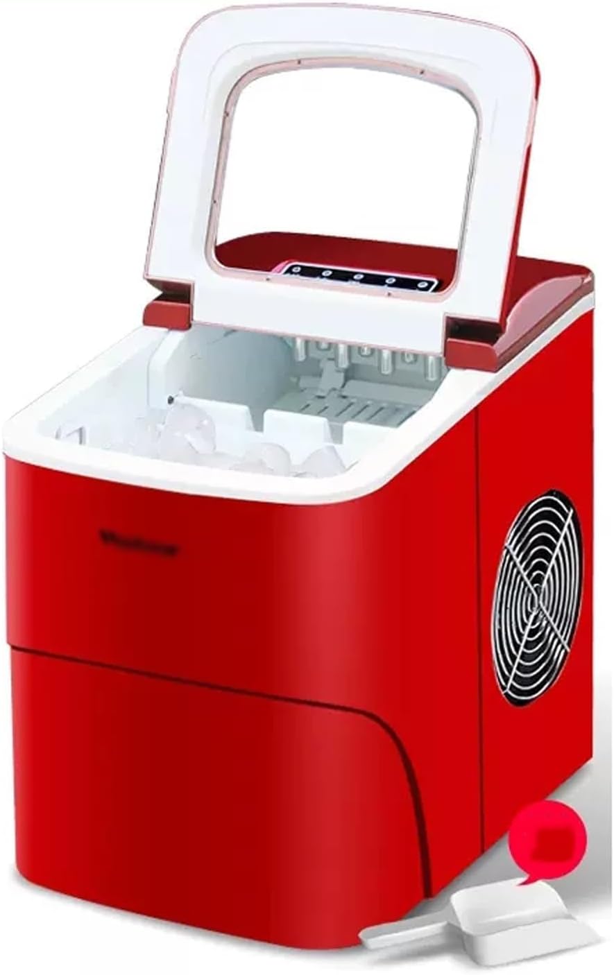 Pellet Ice Maker, Ice Maker Machine, 9 Ice Cubes Ready in 8 Mins, Countertop Ice Maker with Ice Scoop, for Home Kitchen Office Bar Party,red