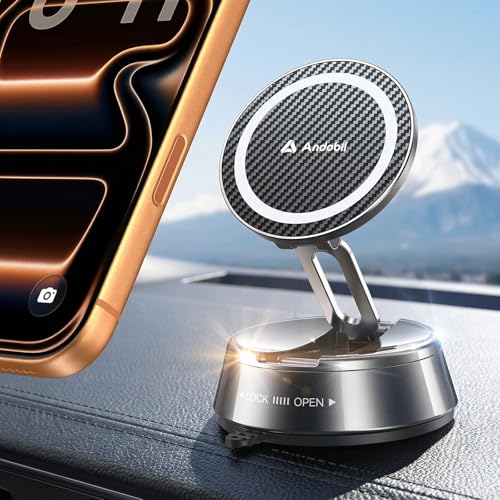 andobil 2026 Upgrade for Magsafe Car Mount [Strongest Suction & Magnet] Vacuum Magnetic Phone Holder for Car 360 Adjustable Car Cell Phone Holder Mount for iPhone 17 Pro Max 16/15/14/13/12