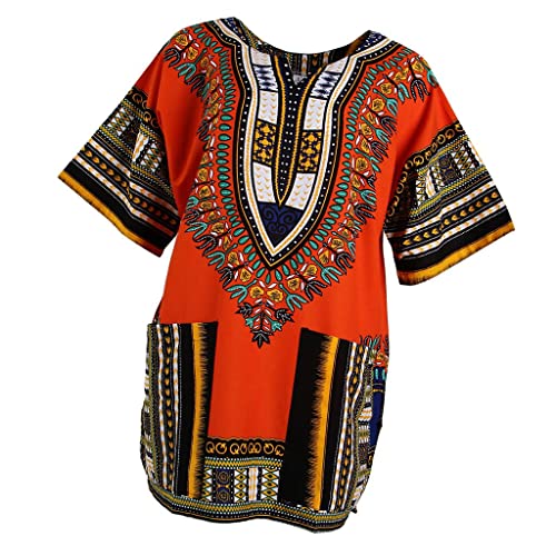 Faldas dashiki de manga corta caftanes sueltos naranjas ZPGVWXKO