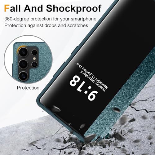 Image of Flip Case for Samsung Galaxy S25 Ultra Case S View, Frosted Translucent Window Clear View Folio Protective Phone Case, 360 Degree Full Body Shockproof Flip Cover Case for Samsung S25 Ultra 5G (Green)
