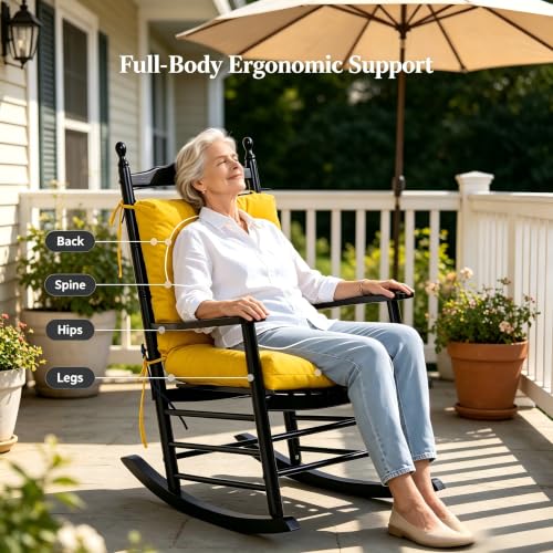 Image of QILLOWAY Outdoor Chair Cushion for Patio Furniture, Waterproof Patio Cushions with Ties, Fade Resistant Replacement Pads for Outdoor Rocking Chairs,Yellow