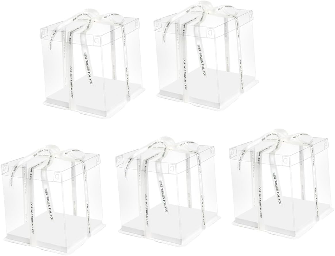 5pcs 8-inch Square Cake Storage Containers with Lids, Single Layer Food-grade Plastic Cake Wrapping Boxes for Birthday Party Packaging
