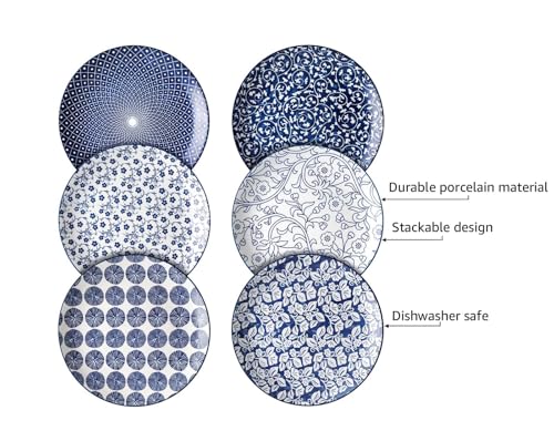 Selamica-10-inch-Porcelain-Dinner-Plates-Large-Size-Serving-Plate-for-Salad-Pancakes-Steak-Set-of-6-Vintage-Blue Selamica 10 inch Porcelain Dinner Plates Large Size Serving Plate for Salad Pancakes Steak Set of 6 Vintage Blue