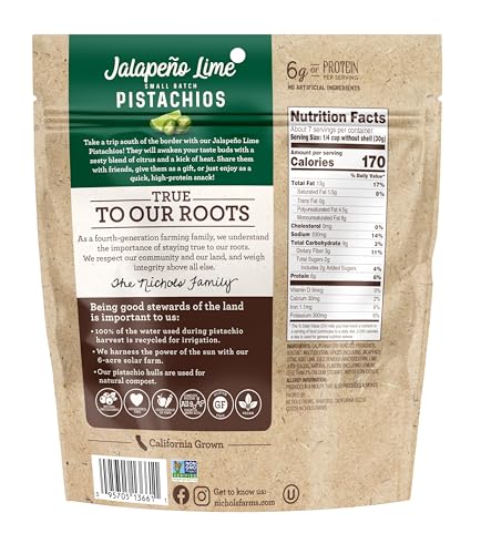 Image of Nichols Farms InShell California Pistachios, Healthy Protein Snack, Jalapeno Lime, 14oz