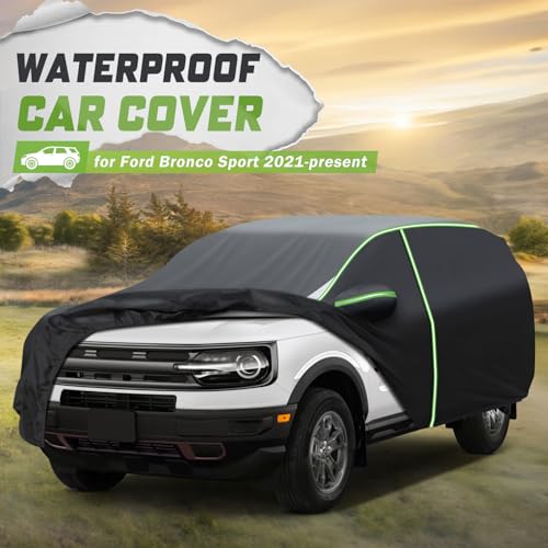 Image of Mixsuper Liner Car Cover for Ford Bronco Sport 2021-2026, 7 Layers Full Car Cover All Weather Car Covers for Bronco Sport, Waterproof Outdoor Cover with Zipper Door Reflective Strips