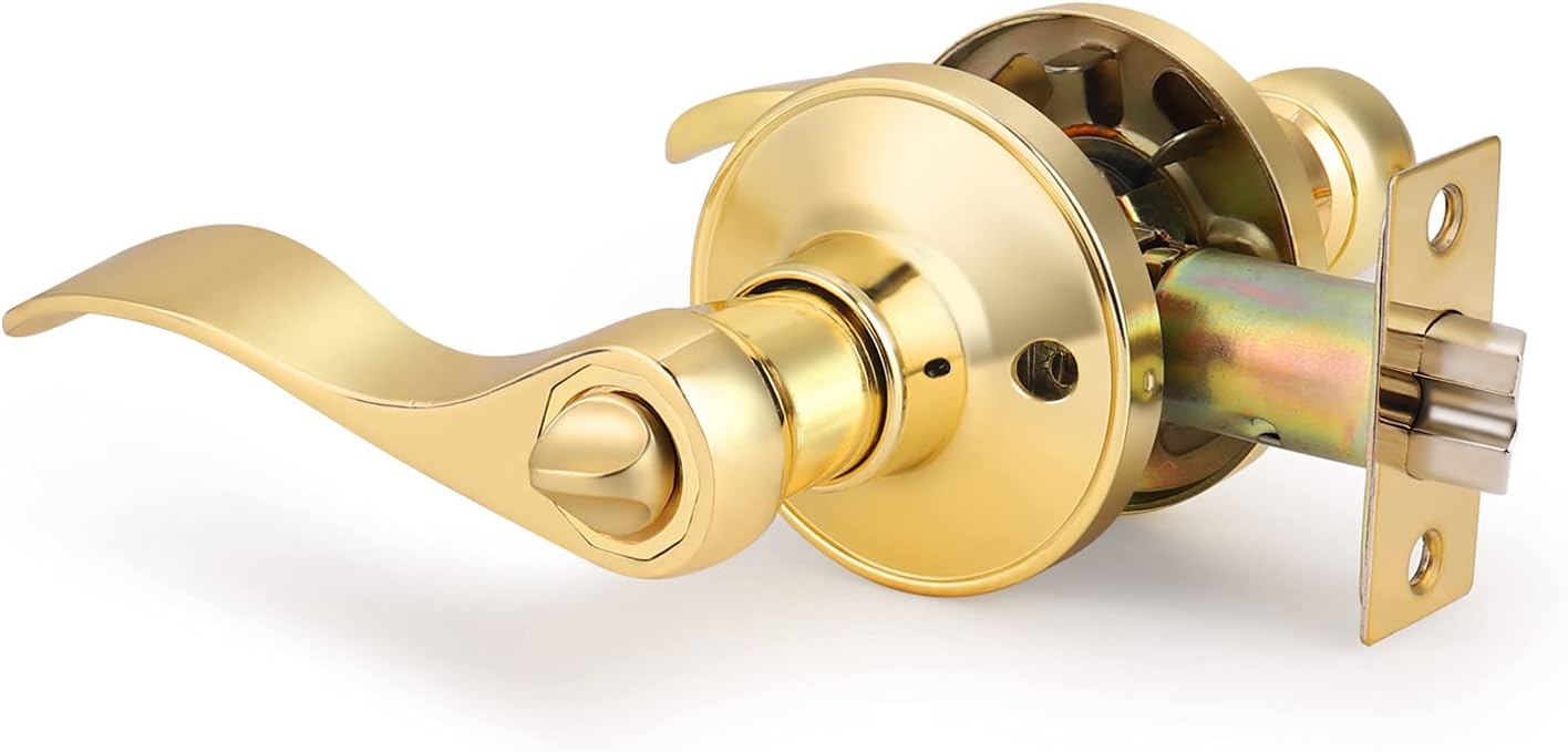 🛒 Crаzу Dеаlѕ Privacy Levers Wave Style Bathroom Bedroom Locks in Polished Brass,Reversible for Right Left Handed Doors,5Pack