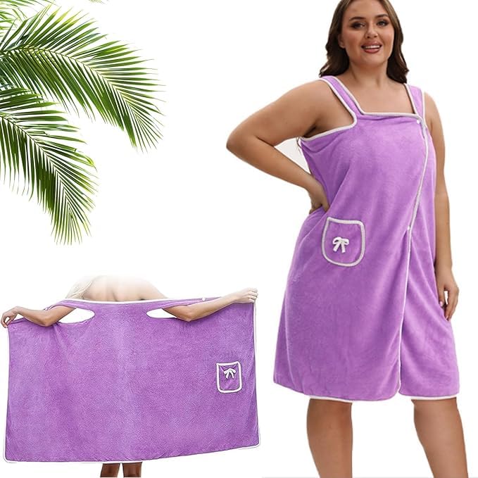 Plus Size Women's Wearable Coral Fleece Shower Household Skirt,2025 Upgraded Water Absorption Quick Drying Soft Friendly