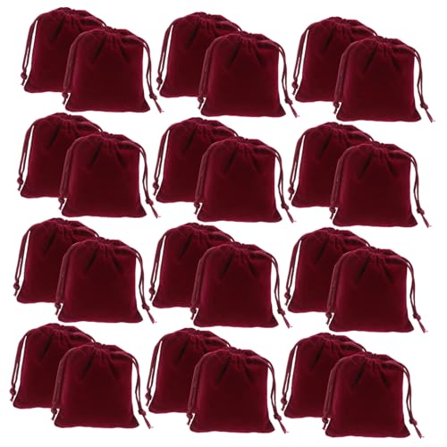 PACKOVE 50個ワインレッド ベロア調巾着袋 ジュエリー収納 ポーチ 軽量 柔らかい素材 旅行用 宝保護 プレゼント包装に