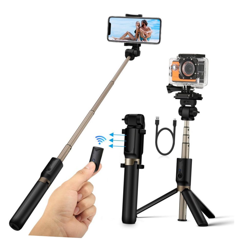 Bastone per Selfie Estensibile Pieghevole con Treppiede e Telecomando | Smartphone, Design a Sezioni Multiple, Supporto Regolabile, Remoto Rimovibile