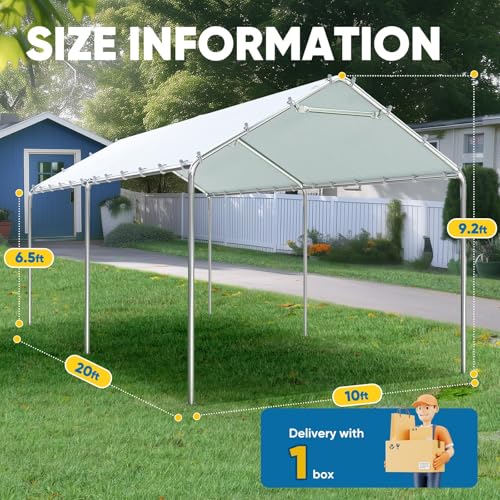 Image of Quictent 10x20 ft Heavy Duty Carport Canopy Galvanized Car Tent Outdoor Garage Boat Shelter with Reinforced Structure, No Sidewall - White