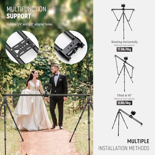 Image of NEEWER 47.2in /120cm Carbon Fiber Camera Slider, Dolly Rail Track with Thicker Tube and More Stable Support, 4 Precise Smooth Bearings and Levelling for DSLR Camera Camcorder, Max Load 22lb, CS120CM
