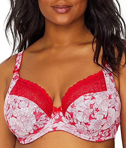 Elomi Women's Plus Size Kim Stretch Lace Underwire Plunge Bra, Fiery Floral, 36D