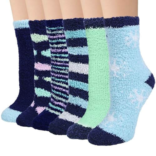 YSense 6 Pairs Womens Cozy Soft Fuzzy Fluffy Warm Winter Fleece Sleep Comfy Crew Slipper Socks - Main Image