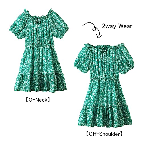 LittleSpring Girls Summer Dress Off Shoulder or O-Neck Chiffon Floral Ruffle Short Sleeve Dresses2