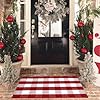 Christmas Red and White Plaid Rug 28 x 43 Inches Outdoor Front Door Decor Mat Cotton Washable Hand Woven Rug Christmas New Year Holiday Porch Entryway Layered Doormat