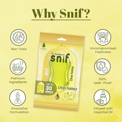 Image of Car Air Freshener Hanging - Snif Gel Car Perfume, Essential Oil Based Long Lasting Car Fragrance (30-45 Days), Odor Eliminator Auto Air Freshener for Car - Citrus Fantasy