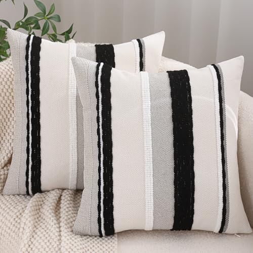 Tosleo 18x18 Pillow Cover Set of 2 Boho Farmhouse Decor Black and White