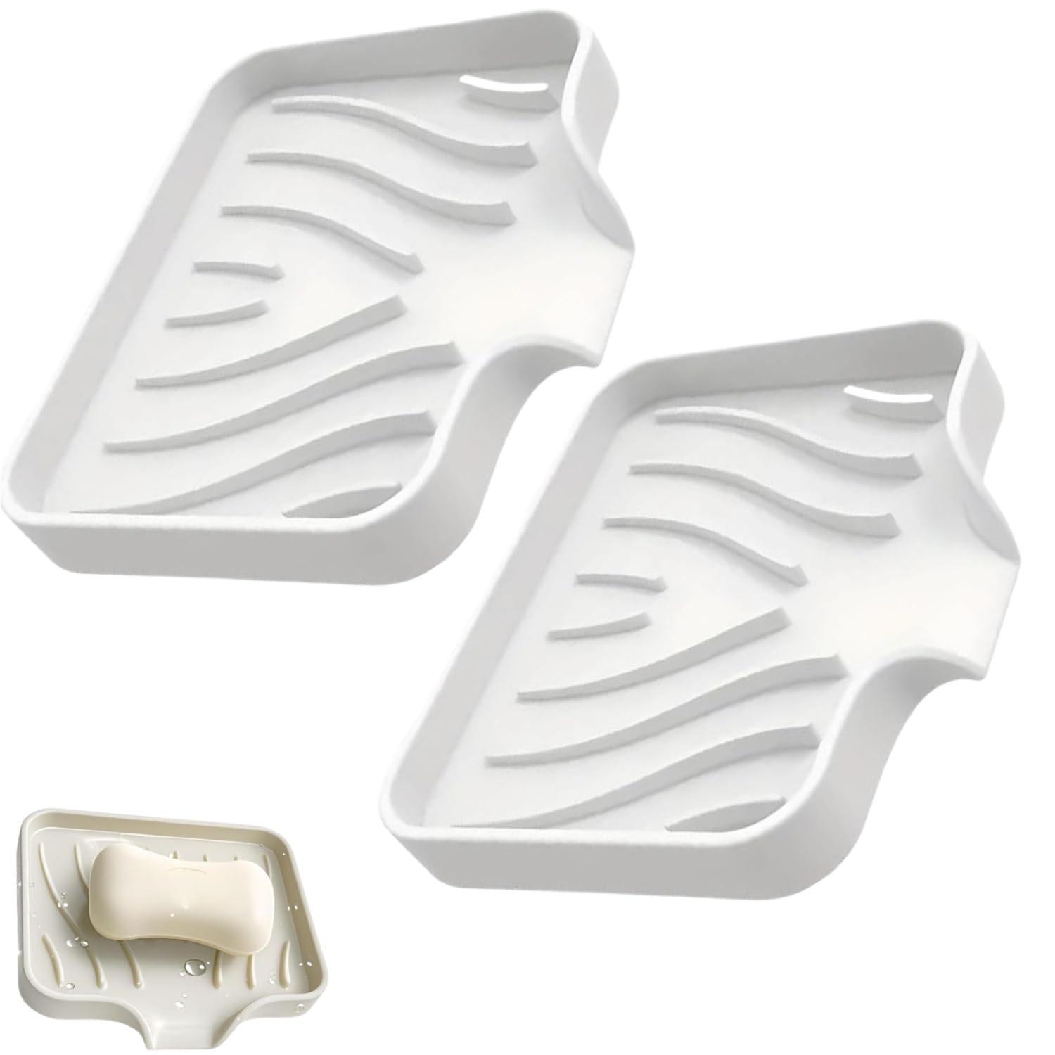 Zwenjuan Seifenschale aus Silikon mit Abfluss,2 Stück Seifenhalter für Dusche/Badezimmer,selbstentleerende Seifenschale Dusche,Seifenhalter Badewanne,Seifenablage Waschbecken,Anti-Rutsch-Design