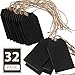 32 Pieces Chalkboard Tags Hanging Wooden Mini Chalkboard Signs Wooden Chalkboard Tags, Hanging Chalkboard Labels, Ideal Price Tags,DIY Kids Crafts,Decorative Labels,Message Tags, Black,2 x 3.1 inches