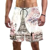 HUI JIN SHOP Short de bain élastique pour amoureux de la Tour Eiffel, Peinture pour amoureux de la Tour Eiffel, L