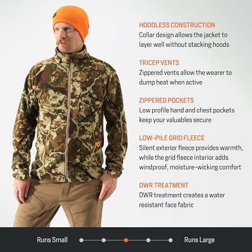 Image of First Lite Men's Challis Fleece - Windproof Soft Shell Camo Hunting Jacket, Hoodless Thermal Layer Hunting Gear For Men